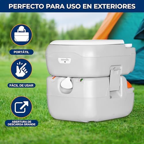 SereneLife Inodoro Portátil de 22 Litros, Toilette a Prueba de Fugas con Tanque Desmontable, Sistema de Descarga, Indicador de Nivel, Bolsa de Transporte y Pulverizador para Camping