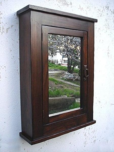Amazon Com Primitive Mission Medicine Cabinet Dark Walnut Solid Wood Handmade Surface Mount Kitchen Dining