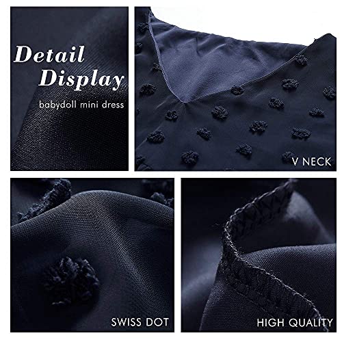 KIRUNDO 2023 Summer Womens Short Sleeve Mini Dress V Neck Flowy Casual Dress Swiss Dot Loose Short Plus Size Maternity… - Image 5