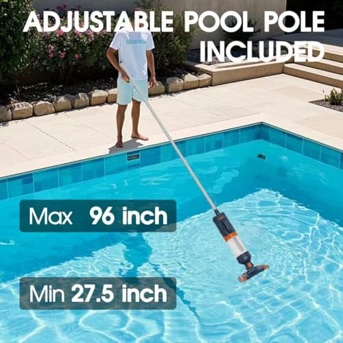 AQUAFYSH Cordless Pool Vacuum-True Powerful Suction 18.9GPM, 96inch, 1H Runtime, 25µm Fluff Ultra Fine Filter,Handheld Rechargeable Hot Tub Cleaner with Poles for Above Ground&Inground Pool