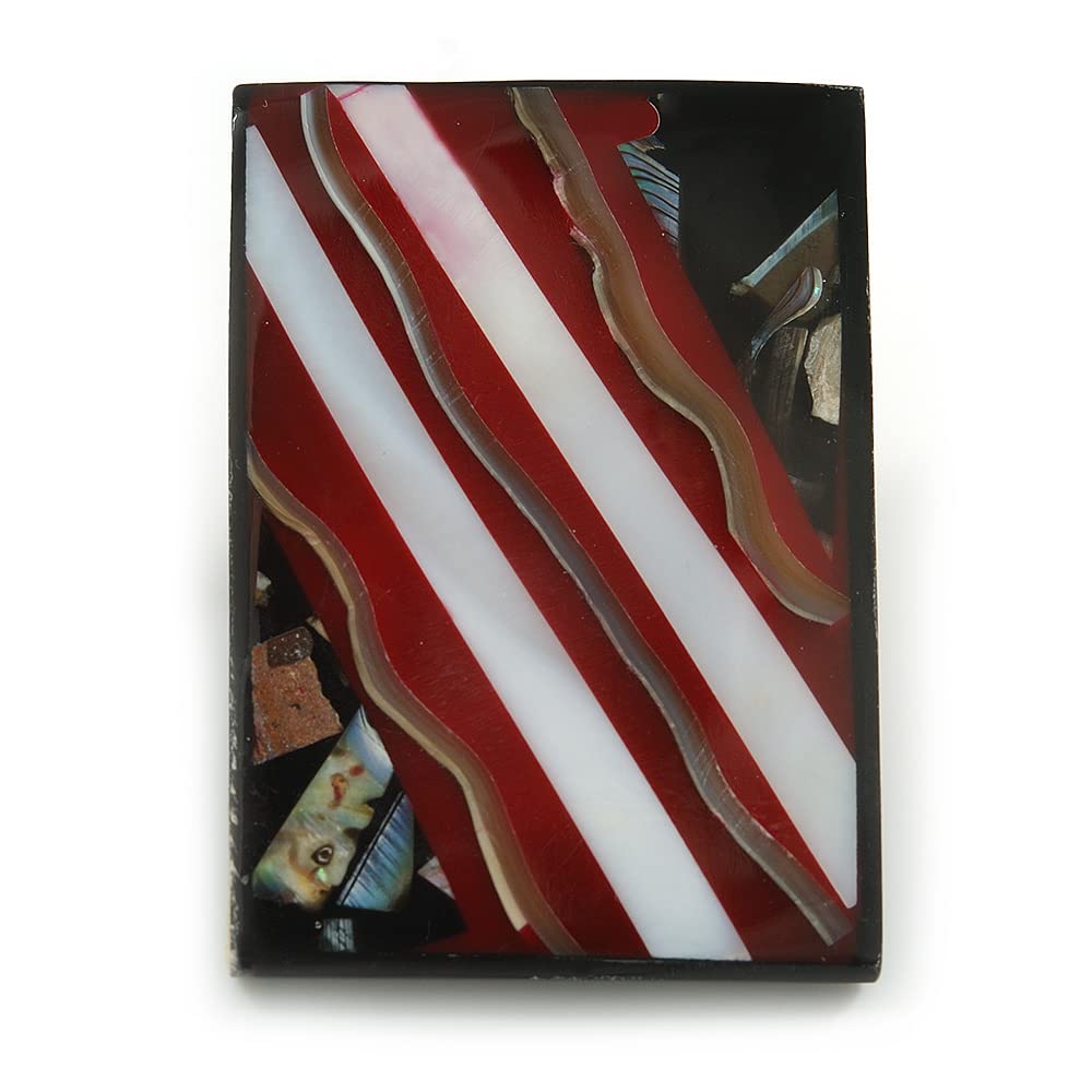 45mm L/Rectangular Shape Sea Shell Brooch/Black/Red/White Shades/Handmade/Slight Variation In Colour/Natural Irregularities