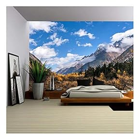 Forest and Mountain Landscape - Removable Wall Mural | Self-Adhesive Large Wallpaper - 66x96 inches