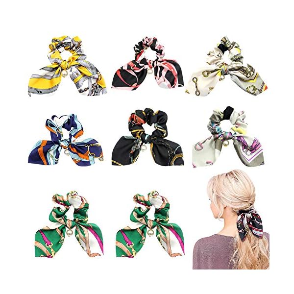 Pañuelo para el Cabello,COTEY 8 Piezas Banda Pelo de Flor de Gasa Universal Portátil Multipatrón Saten Scrunchies de… | DeHippies.com
