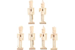 ABOOFAN 6Pcs Christmas Wooden Unfinished Nutcracker Figurines DIY Blank Unpainted Nutcracker Puppet Walnut Soldier Ornament Decoration