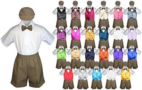 Baby Toddler Boy Formal Event Suit DARK TAUPE Shorts Shirt Hat Vest set Sm-4T (2T, Navy)