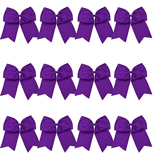 8“ Jumbo Cheerleader Bows Ponytail Holder Cheerleading Bows Hair Tie More Colors Available (Purple)