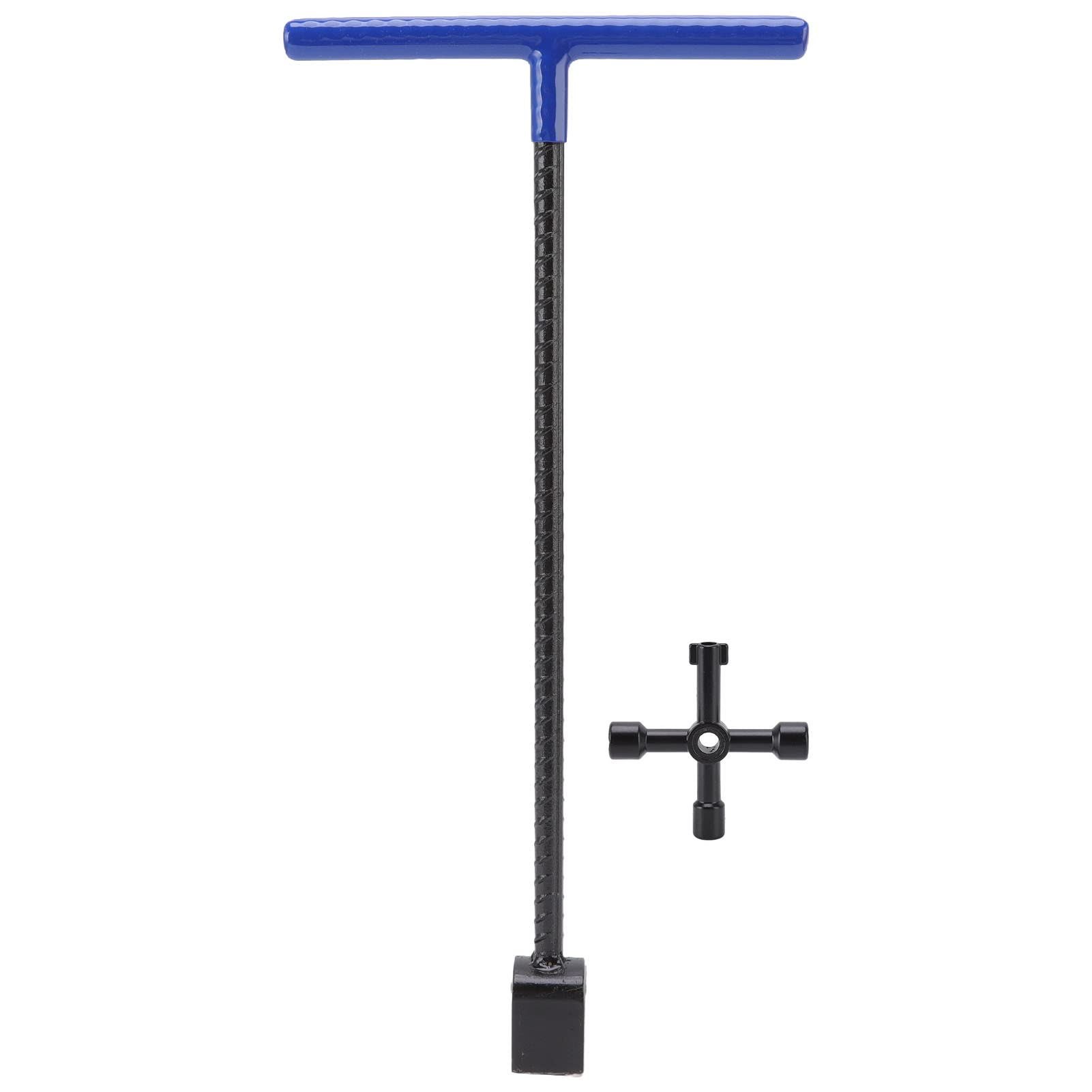 Water Meter Key, Heavy Duty Steel Curb Valve Wrench Tool with Easy Grip T Handle and U Shaped Shut Off Foot Complete with Plumbing Pipe Tube Cleaner Tool(Blue)