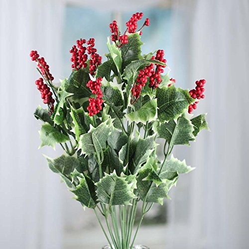 Factory Direct Craft 18.5 Inch Artificial Holly and Red Berry Embellishing stems for Holiday and Home Decor