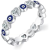 FUNYCHEN Evil Eye Ring for Women Sterling Silver Turkish Evil Eye Ring Bands Dainty Evil Eye Rings Lucky Jewelry Heart Ring CZ Statement Ring Dainty Wedding Valentine Jewelry Gift for Her US Size 5-12