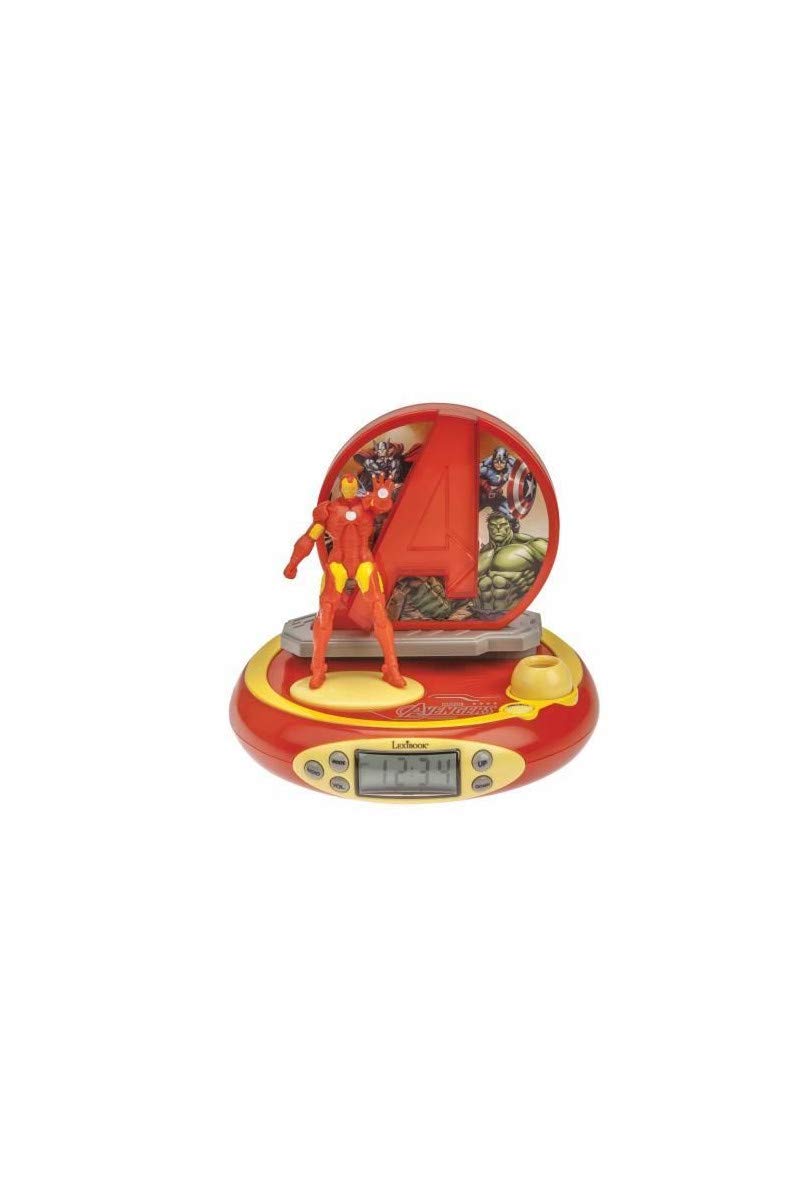 LEXIBOOK, The Avengers Iron Man, Projector Alarm Clock for kids, Nightlight and time projection to the ceiling, Sound Effects, Battery-powered, Red, RP510AV