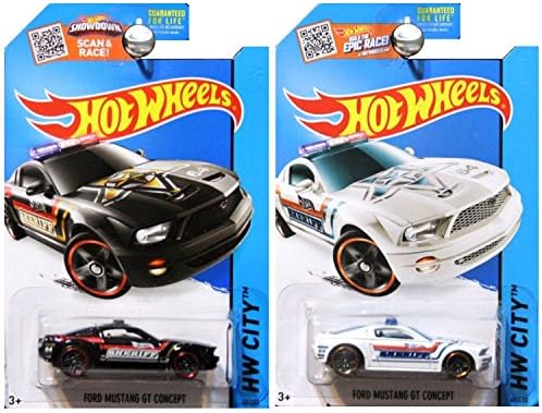 Hot Wheels 2015 HW City Sheriff Police Ford Mustang GT Concept in White and Black SET OF 2