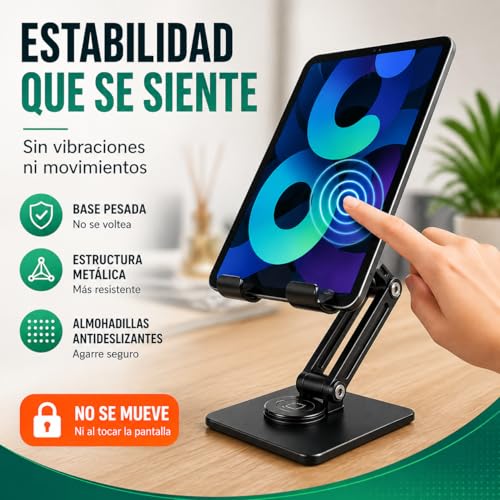 Yoele Soporte Tablet Escritorio Brazo Ajustable Estable – Base Pesada Giratoria 360° para iPad, Kindle y Tablets, Ideal para Oficina, Estudio y Uso Diario