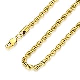 FOSIR 4mm Stainless Steel Mens Womens Necklace 18K Real Gold Plated Twist Rope Chain, 18-30 inch