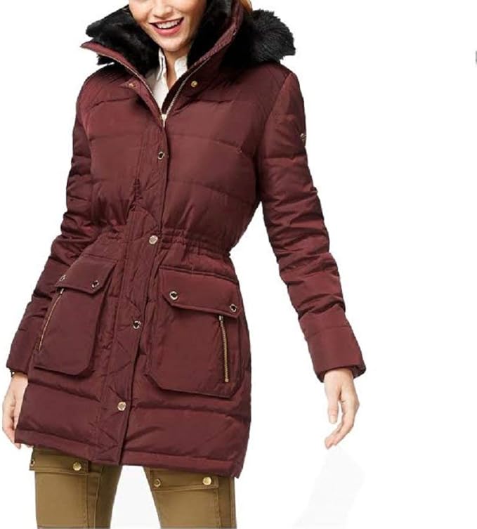 burgundy parka with fur hood