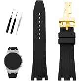 XIW Compatible for 26mm Audemars Piguet AP Royal Oak Offshore Watch 15703 15710 15400 26470 26400 Rubber Watch Band Replacement for men Silicone Wirstband Strap women Bracelet, Silver Buckle