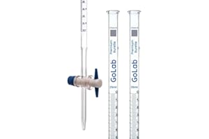 5pcs GoLab Laboratory Class B Burette, 25mL - PTFE Stopcock, Blue Graduations - Borosilicate Glass