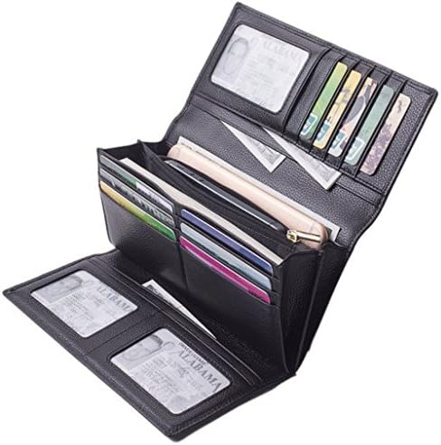 RFID Blocking &amp; Protecting Genuine Leather Wallet for Women – Huge Capacity, Ultra Compact, Zipper, Snap, ID Window (Black) (Black)