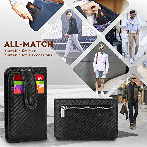 Mirakle Portafoglio Uomo Piccolo Sottile, Porta Carte Di Credit con Portamonete, Nero Mini fibra di carbonio Portafoglio con Protezione RFID Porta Tessere Slim Tascabile per Contanti Regalo