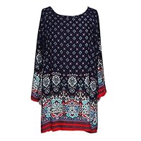 HENGSONG Womens Boho Tunic Blouse Tops Long Sleeve Loose Casual Rayon Mini Dress Navy Blue Flower XXXL