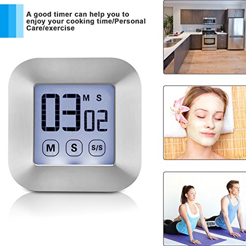 XREXS Touchscreen Digital Kitchen Timer Smart Large LCD Display Backlit Cooking Timer with Big Digits, Loud Alarm Clock, Count Down Up Timer, Magnetic and Back Stand (2 AAA Batteries Included) - Thumbnail 2