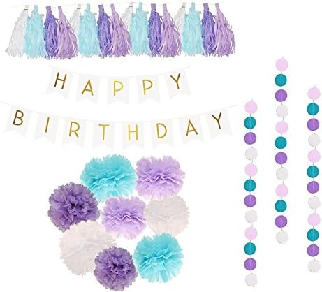 Rock RaRa Decorations, Pom Poms Flowers Paper Garland Paper Strings Paper lantern Paper Tassel Balloons Perfect Poms 1st Birthday Baby Decorations Kids Birthday Bridal Shower Baby Shower (purple)