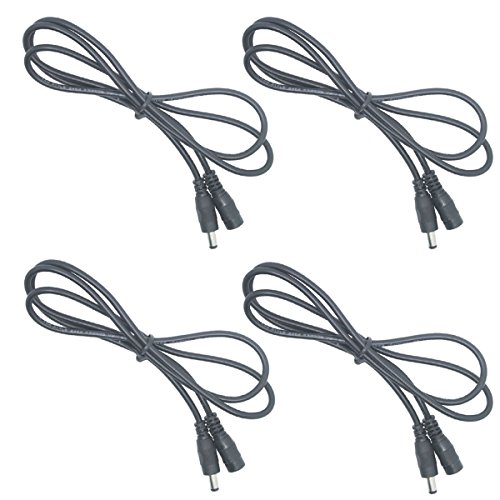 Litever Extension Cable 20 awg 3.3 ft/1Meter, 5.5mm x 2.1mm DC Plugs, Male to Female, for Power Adaptor for 5~24VDC LED Light Strips, CCTV; Copper Core Extension jumper Cord-[4-Pack]