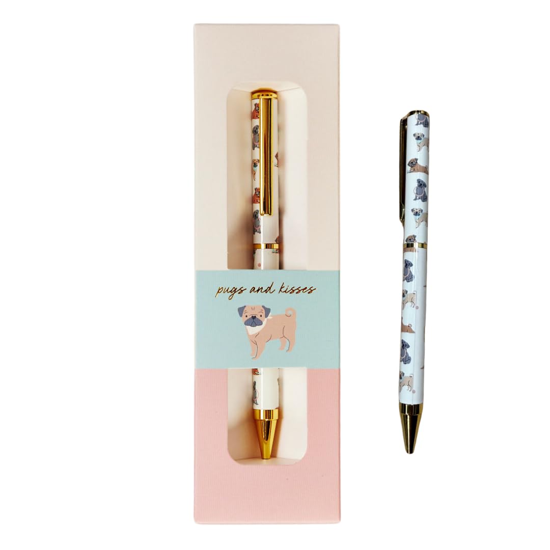 P Dot Wolf Cute Creations Pug Dog Pen - Premium Black Writing Pen with Adorable Pug Design in gift box, Gold Accents | Perfect for Dog Lovers, Gifts, Gifts for Her and Him