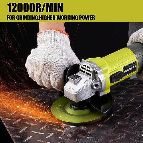 DEWINNER Angle Grinder tool 850W, 12000RPM Grinders Power Tools with Disc 115mm+ 6 Discs & Side Handle & Glove, Adjustable Pin, Cutting Grinding Polishing 220-240 V, Compact Design, Easy Storage