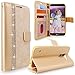 LG K10 Case, Cellularvilla LG K10 Wallet Case [Diamond] Embossed Flower Design Premium PU Leather Wallet Case [Card Slot] [Stand Feature] Flip Protective Shell Cover For LG K10 (Golden Bling)