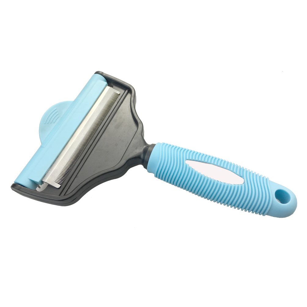 Pet Brush Grooming Slicker Brush & Deshedding Tool by Sunny Holiday Paws 2 in 1 - Small, Medium & Large Dogs, Cats & Horses, With Short to Long Hair - Life Guarantee - Light Blue - Size L (10cm)