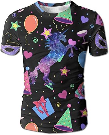 Teehi Men Glittering Unicorn 3D Graphics Casual Short Sleeve Round Neck Tee Shirt