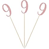 Rose Gold 9th Glitter Birthday Centerpiece Sticks, 12-Pack Number 9 Table Topper Anniversary Party Decorations