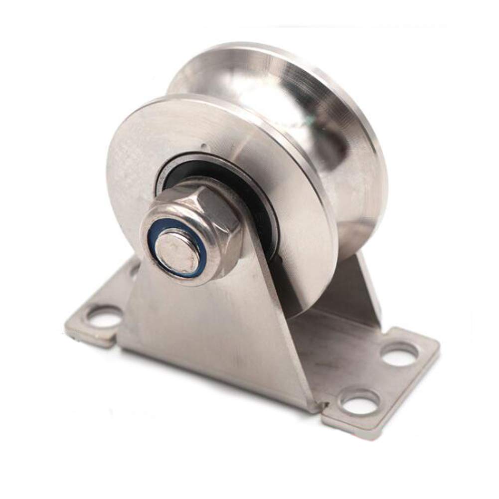 Chiloskit PR65214 304 Stainless Steel 2 inch Sliding Gate Roller Wheel Bearings U Groove Heavy Duty Pulley Wheels for Wheel Track Rail Sliding Sate with Bracket, Loading Capacity 660 lbs