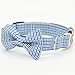 Fourhorse Cute Soft Dog and Cat Collar with Bowtie, Detachable Adjustable Bow Tie Collar Pet Gift (L, Blue Grid)