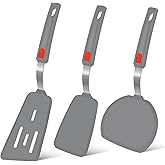 Silicone Spatula Turner Set of 3, Beijiyi 600°F Heat Resistant Cooking Spatulas for Nonstick Cookware, Large Flexible Kitchen Utensils BPA Free Rubber Spatula Set for Egg, Pancake, Fish (Gray)