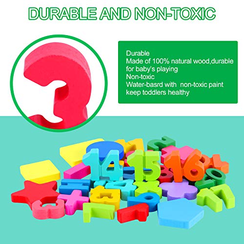 AiTuiTui Alphabet Puzzle Board Numbers Shapes 3 Sets Wooden Blocks for Toddlers, Colorful ABC Wooden Letters 1-20 Numbers Shapes Early Learning Toys for Kids Age 3 4 5 6