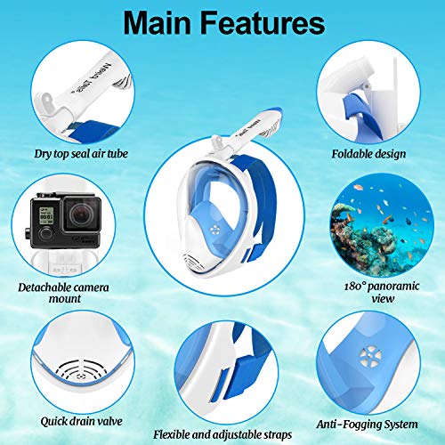 weird tails 2019 Upgraded Full Face Snorkel Mask, Foldable Snorkeling Mask for Adults and Kids with Camera Mount 180Â° Large Panoramic View Easy Breath Dry Top Set Anti-Fog Anti-Leak