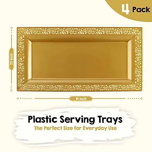 YumchikelDecorative Plastic Serving Tray & Platter Set (4pk)Gold