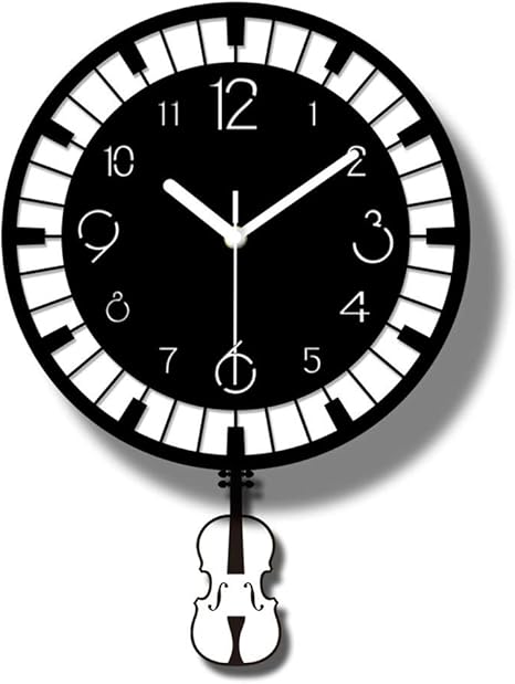 Amazon Co Jp 壁掛け時計 振り子 バイオリン デザイン 飾り おしゃれ リズム時計 連続秒針 静か 数字時計 インテリア ホーム 客室 電池式 引っ越し祝い 新築祝い ホーム キッチン