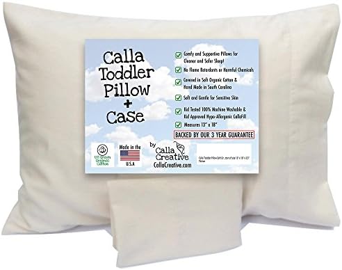 Calla Toddler Pillow Soft Organic Cotton of size 13" x 18" x 3.5" Bundle with Calla Toddler Pillowcase, Organic Egyptian Cotton: Certified - 13" x 18"