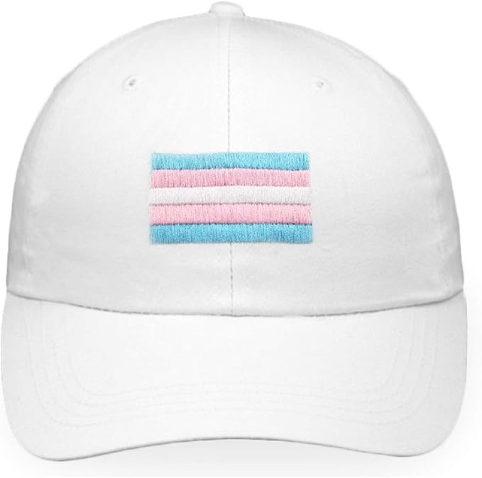 Transgender Awareness Hat in White w/Rectangle Trans Pride Flag Multi