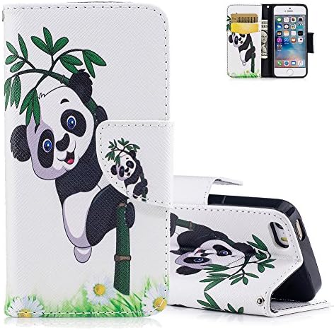Aeeque iPhone 5S Wallet Cover, Cute Playing Panda Design and Ultra Thin PU Leather Book Style Flip Stand Function Holster for iPhone 5 5S SE 4.0" with Credit Card Slots