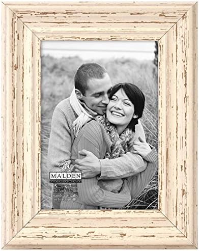 Malden International 5x7 Off White Distressed Picture Frame, Set of 2
