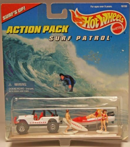 Mattel Hot Wheels 1996 Action Pack Series 1:64 Scale Die Cast Metal Car #16156 - Surf's Up with Surf Patrol Lifeguard Sport Utility Vehicle (SUV), Dinghy with Trailer and 3 Lifeguards (1 Male and 2 Female)