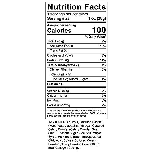 Caveman Foods Paleo - Certified, Keto Friendly, Gluten Free, Low Carb Maple Pork with Uncured Bacon Snack Stick, 1 Ounce, 20 count