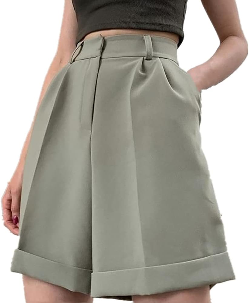 N\P Wide Leg Loose Bermuda Shorts for Women High Waist Cotton Shorts