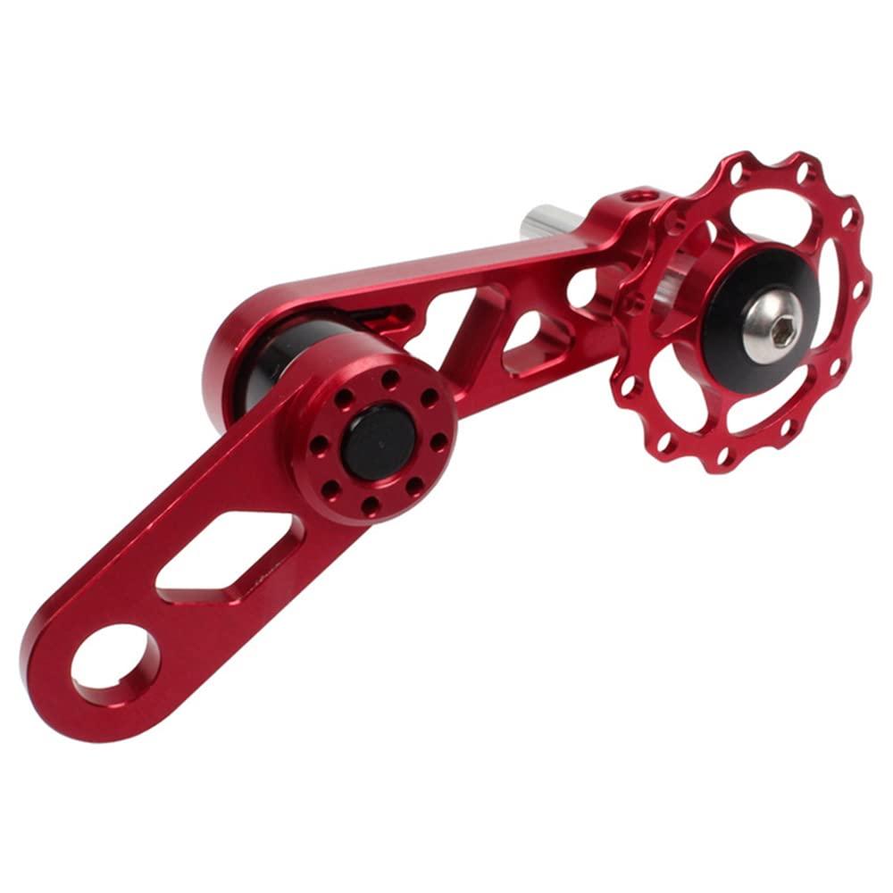 Baceyong Bike Chain Tensioner Single Speed, Cycling Rear Chain Guide Aluminium Rear Chain Tensioner for Folding Bike Conversion (Red)