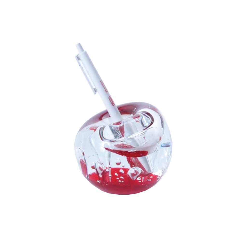 Pfronten Schmuck dream ball – paperweight made of glass, big with penholder – red with big bubble – handmade