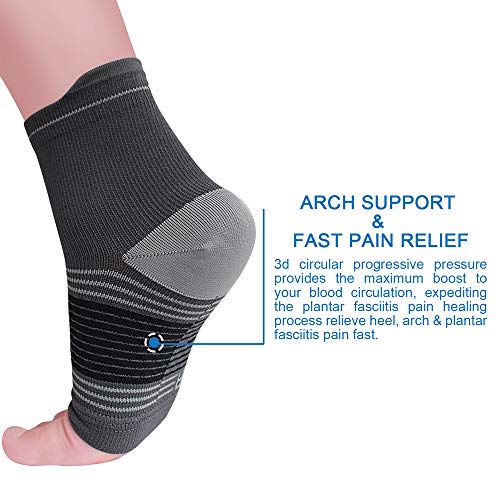 Compression Socks Sleeves (2 Pairs) for Heel Pain Relief, Best Compression Foot Sleeves with Arch Support for Plantar Fasciitis, Heel Pain, Foot & Ankle Support, Dark Grey M