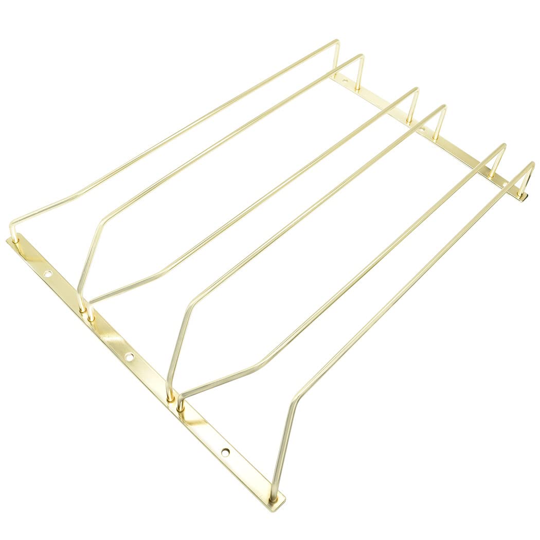 zoohot 40.5cm Gold Wine Glass Rack, Under Cabinet Wine Glass Holder Stainless Steel Stemware Rack - Hanging Stemware Holder (3 Rows, 1 Pack)